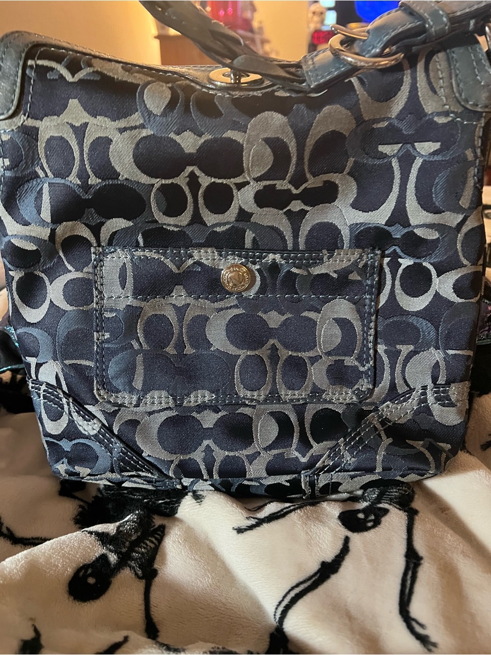 Coach Navy and Gray Signature Canvas Tote